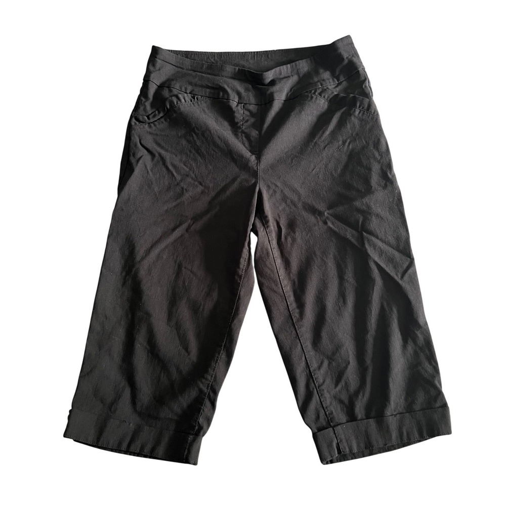 Kim Rogers Petite Black Pull On Capri Pants Cuffed Cropped Trousers 10P Average